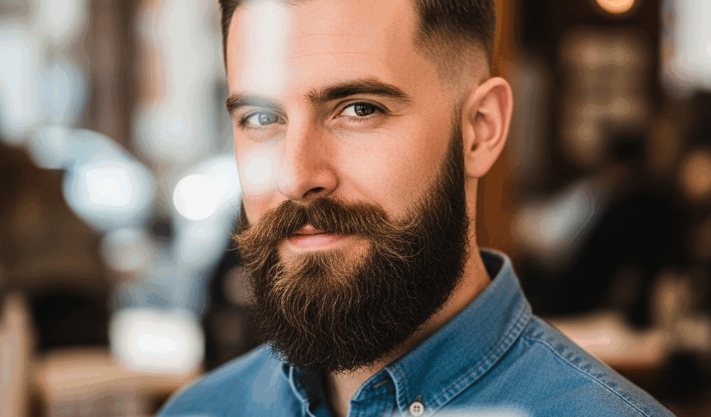 Stylish man with beard matched to fade haircut