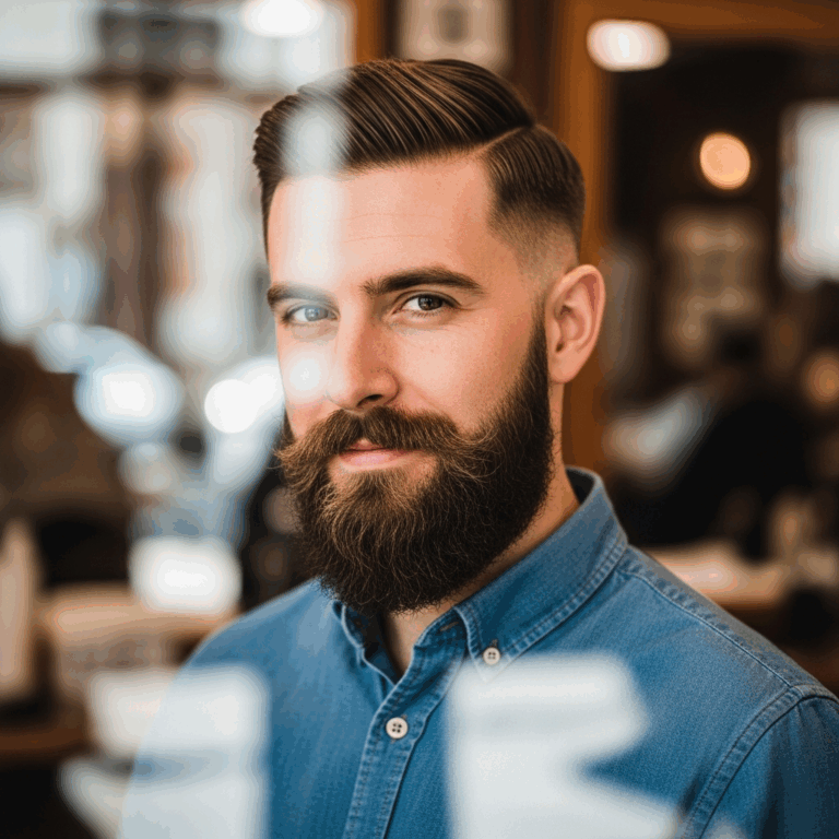 Stylish man with beard matched to fade haircut