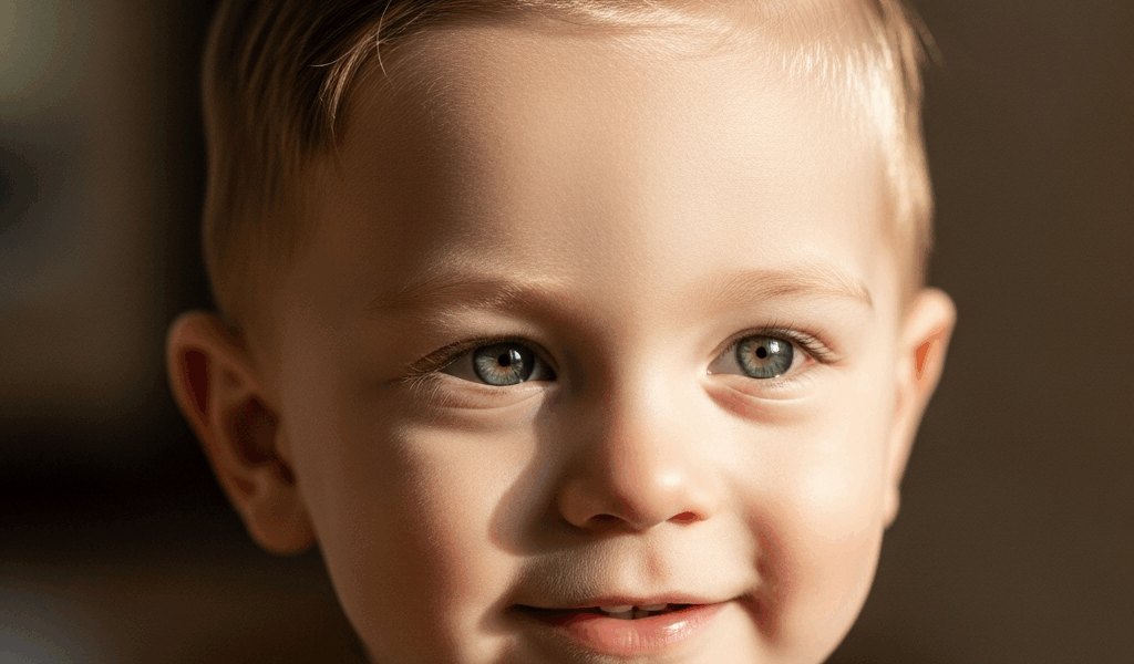 Toddler boy with stylish middle part hairstyle