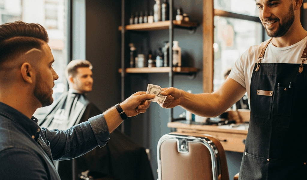 man paying barber with cash tip after fresh haircut in moder 20260331 134245