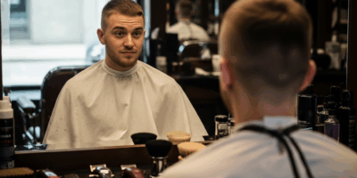 young man with short growing out buzz cut hair looking in mi 20260331 134254